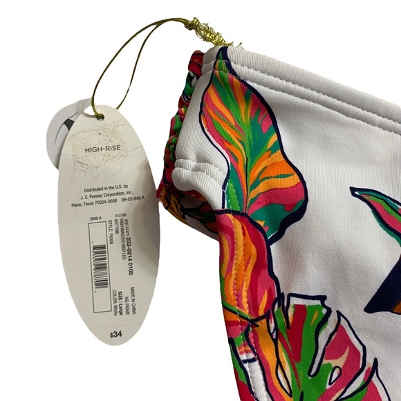 Mynah High Rise High Leg Cheeky Tropical Swim Bottoms Front Knot Detail Large - Picture 8 of 14